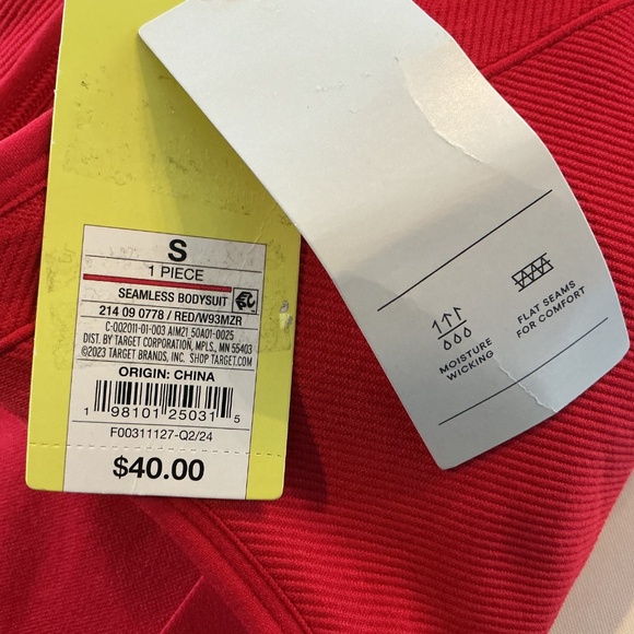 All in Motion Women S Seamless Red Bodysuit Built-In Shelf Bra Active Skinny Leg - Picture 6 of 9